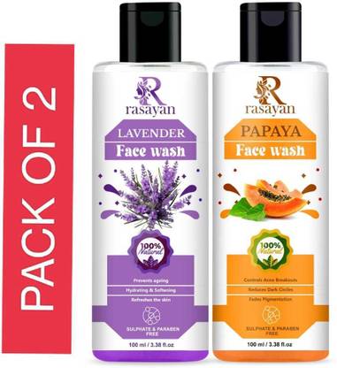 Rasayan Lavender & Papaya Non-Foaming  for Acne Prone Skin, Removes Excess Oil, Cleanse Pores and Fades Pigmentation Paraben and Sulphate Free Face Wash