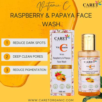 Caret Organic Vitamin C  with Rasberry & Papaya | No Sulphate, Paraben Or Alcohol - 100mL Face Wash