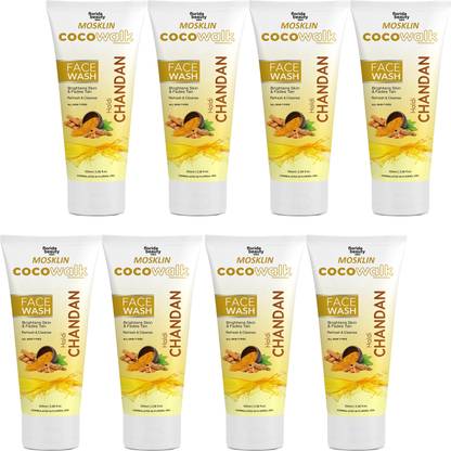 MOSKLIN Cocowalk Professionl Haldi & Chandan Facewash For Brightens Skin & Fades Tan Pack of - 100ml x 8 Face Wash