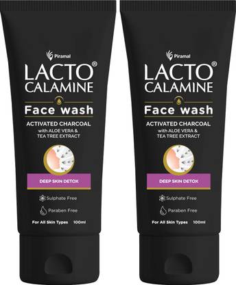 Lacto Calamine Activated Charcoal  Aloe Vera & Tea Tree Extract Deep Skin Detox Pack 2 Face Wash