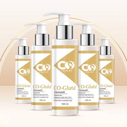 CO Skin Whitening Facewash with L-Glutathione, Vitamin C & E, and Kojic Acid | Daily Gentle Face Cleanser For Tan Removal, Pigmentation & Uneven Skin Tone | Pack of 5 Face Wash