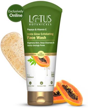 Lotus Botanicals Papaya & Vitamin E Insta Glow Exfoliating  | Gently Unclogs Pores Face Wash