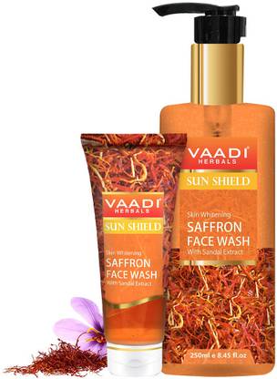 VAADI HERBALS Pack of 2 Skin Whitening Saffron Sandal Face-Wash - 250 ml bottle & 60 ml tube Face Wash