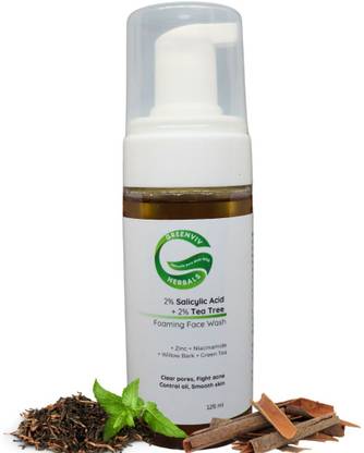 Greenviv 2%Salicylic Acid + 2%Tea Tree Anti-Acne Foaming  | Controls Oil, Reduces Acne Face Wash