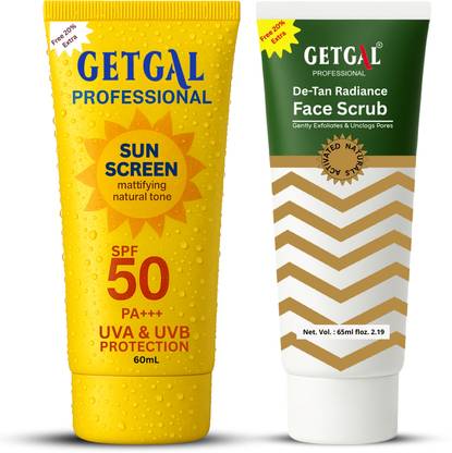 getgal Sunscreen SPF 50 & De-Tan  | Pack of 2 | Sun Protection & Skin Brightening Combo Face Wash