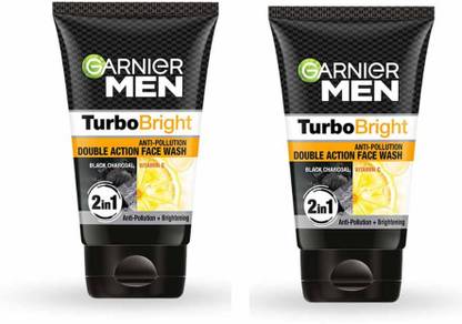 GARNIER MEN Brightening & Anti-Pollution TurboBright Double Action-100g(Pack of 2) Face Wash