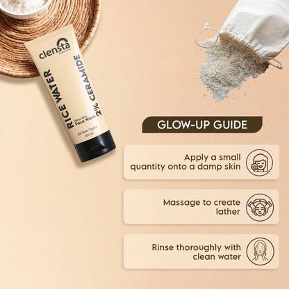 Clensta Rice Water With Ceramide For Glass Skin  Men Women Face Wash