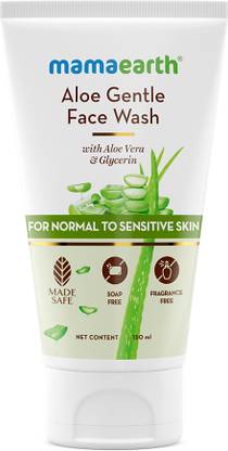मामाअर्थ एलो जेंटल फेस वॉश विथ एलो वेरा एंड ग्लिसरीन फॉर सेंसिटिव स्किन, ड्राई टू नॉर्मल स्किन, जेंटली क्लेन्ज़ेस | हाइड्रेट्स एंड सूद्स स्किन | फ्रेगरेंस एंड सोप - फ्री | नॉन-इर्रिटेंट | सूट्स ऑल स्किन टाइप्स | सेफ फॉर स्किन फेस वॉश