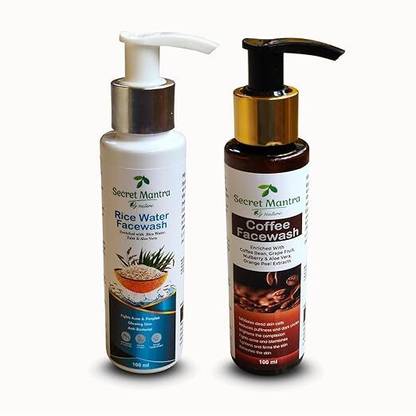 Secret Mantra By nature Rice Water and Coffee Facewash Set, 100ml Each, Natural Ingredients with Aloe Vera Combo Pack Face Wash