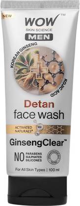 WOW SKIN SCIENCE MEN KOREAN GINSENG + KOJIC ACID Detan  Gel | Reduces Tan & Dark Spots | GinsengClear™ Technology | Gentle Exfoliation | No Sulphates, Parabens or Silicones | 100ml Face Wash