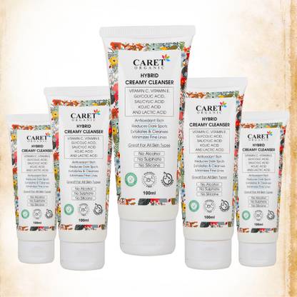 Caret Organic Hybrid Creamy Cleanser With Vitamin C & E |Set of 5 Face Wash