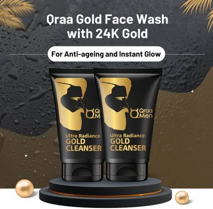 Qraa Gold  with 24K Gold | Deep cleansing & Anti-Ageing|Pack Of 2 Face Wash