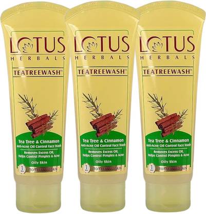 LOTUS HERBALS Teatreewash  | With Tea Tree Oil & Cinnamon | Anti Acne | Oil Control | For Oily Skin | 80g Face Wash