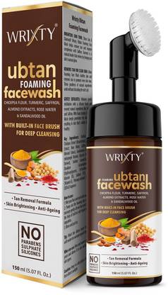 Wrixty Ubtan Foaming  with Brush with Sandal wood oil ,Turmeric & Saffron for Skin brightening ,Tan Removal ,Deep Cleansing . Face Wash