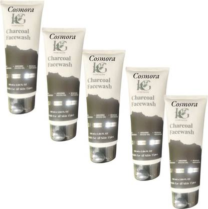 COSMORA IVORY GLOW CHARCOAL FACEWASH FOR DEEP CLEANSING & OIL CONTROL SKIN PACK OF - 100ml x 5 Face Wash