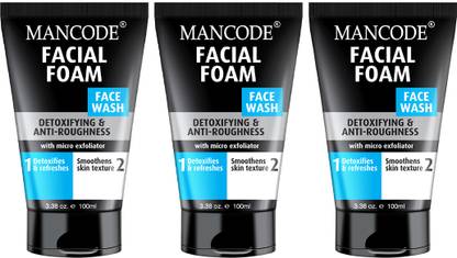 MANCODE Facial Foam for men skin Detoxifying & Anti Roughness with micro exfoliator scrub help to detox and get smoothens skin texture men Pack of 3 Face Wash
