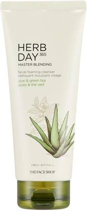 The Face Shop HERB DAY 365 Foaming Cleanser-Aloe & Greentea,hydrates skin & maintains PH Level Face Wash