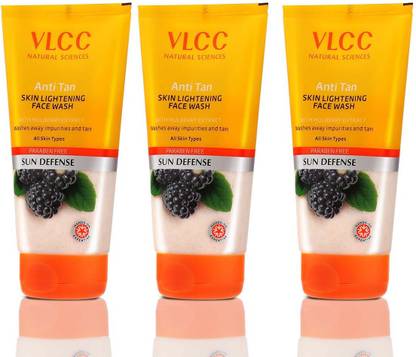 VLCC Anti Tan Skin Lightening  For SUN DEFENSE, Washes away impurities and Tan 150ml Each Pack Of 3 Face Wash