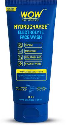 WOW SKIN SCIENCE HydroCharge™ Electrolyte | With ElectroDew™ Tech | Boosts Hydration by Up to 200% | Refreshing Gel Cleanser | Face Wash