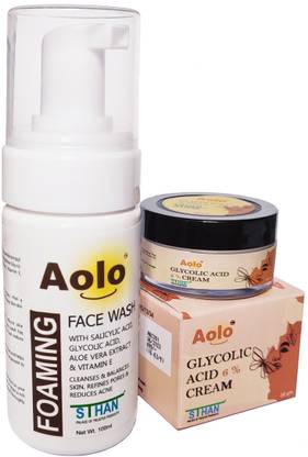 AOLO Foaming Face Wash 100 ml With Glycolic Acid Cream 6%