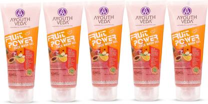 Ayouthveda Fruit Power | Pamper Your Skin With Fruity Fresh Experience | (Combo Pack of 5) (100ml each) Face Wash