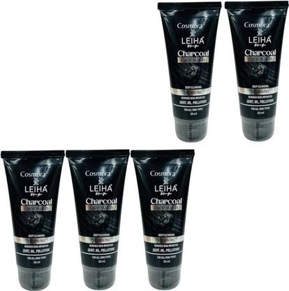 COSMORA LEHIA CHARCOAL FACEWASH FOR SPOTS REMOVES & DEEP CLEANSING SKIN PACK OF - 50ml x 5 Face Wash