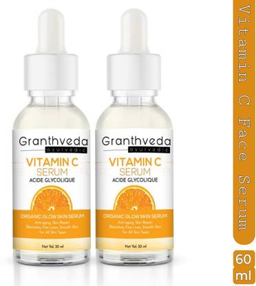 GRANTHVEDA Face Serum, Increases Skin's Glow Instantly and Reduces Spots Overtime, Bright Complete Vitamin C Booster, 60 ml Face Wash