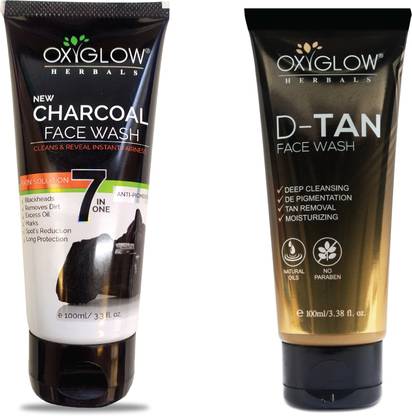 oxy glow herbals Charcoal  100 Gm & D-TAN  100 Gm (Combo Pack) Face Wash