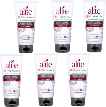 FLORENTHA ALITE ANTI ACNE CHARCOAL FACEWASH FOR ACNE FREE HEALTHY GLOWING SKIN PACK OF-70g x 6 Face Wash