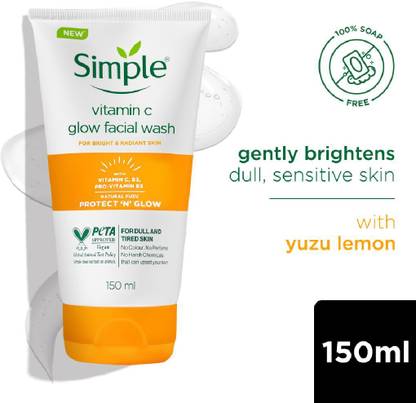 Simple Vitamin C Facial Wash | 100% Soap Free | Gentle Brightening Cleanser with Yuzu Lemon Face Wash