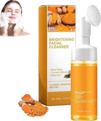 BAIJURAJ Turmeric Facial Cleanser,Foaming ,Turmeric Glow Wash,Deep Cleansing Face Cleanser With Brush (100ml) Face Wash
