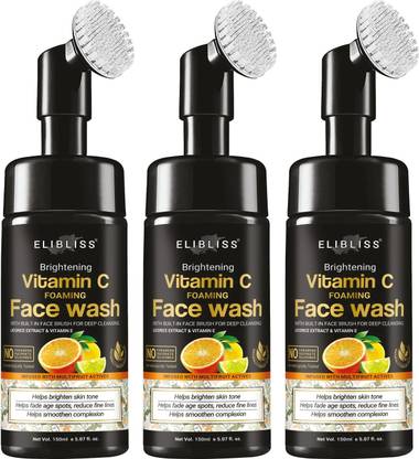 ELIBLISS Brightening Vitamin C Foaming - with Lemon & Orange Essential Oils - For Skin Brightening - No Parabens, Sulphate, Silicones,  Pack Of 3 Face Wash