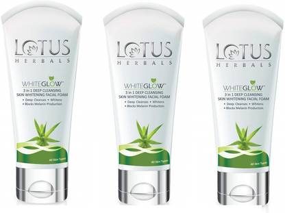 LOTUS WhiteGlow 3-In-1 Deep Cleansing Skin Whitening Facial Foam Pack of 3 Face Wash