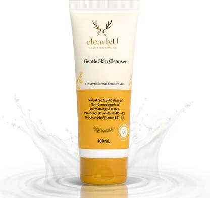 clearlyU Gentle Face Cleanser – Soap-Free & pH Balanced with Niacinamide and Panthenol, Suitable for Sensitive, Combination & Acne-Prone Skin, 100ml Face Wash