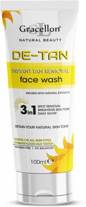 Gracellon De-Tan Instant Tan Removal  | Spot Removal | Brightens Skin Tone | Daily Glow Face Wash