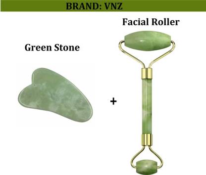 vnz Green Facial Massager Jade Roller & Gua Sha Tool 100% Natural Himalayan Stone Facial Atomizer