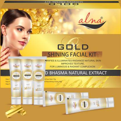Alna Care Gold Shining facial kit | Purifies & illuminates natural skin improves Texture, for luminous & radiant complexion