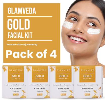 GLAMVEDA Gold Rejuvenating Facial Kit Pack Of 4 | Steps Facial Kit