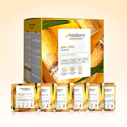 ASTABERRY Professional Aha & Bha Facial Kit With Sugarcane & Bilberry Extract - 6 Steps