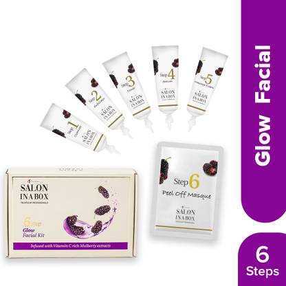 सैलून इन ए बॉक्स सभी टाइप की त्वचा के लिए ग्लो फेशियल किट | विटामिन C से भरपूर मलबरी से प्रभावित | प्राकृतिक दिखने वाली चमकदार त्वचा | 6 आसान स्टेप्स 59 g