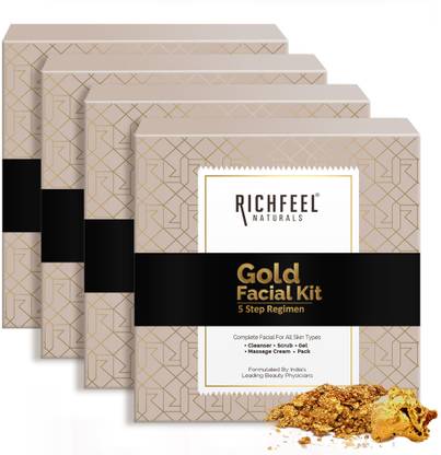 RICHFEEL Gold Facial Kit| Parlour Like Instant Glow Bright & Glowing Skin 30 g(Pack of 4)