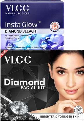 VLCC डायमंड फेशियल किट (60 gm) इंस्टा ग्लो डायमंड ब्लीच (30 gm) 90 g