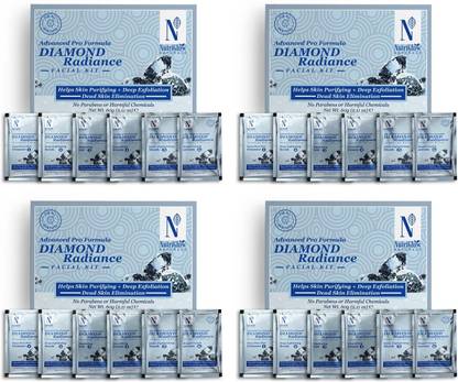 NutriGlow NATURAL'S Advanced Pro Formula Combo Pack of 4 Diamond Radiance Facial Kit 60gm Each For Make Skin Acne & Spot Free,Brightens Up Dull Skin