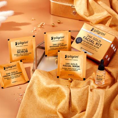 Pilgrim 24K Gold Facial Kit 5 Easy Steps for Natural Radiance & Golden Glow