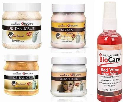BEAUCODE BioCare De Tan Facial Kit 250ml With Red Wine Face Wash-100ml(5 Set)