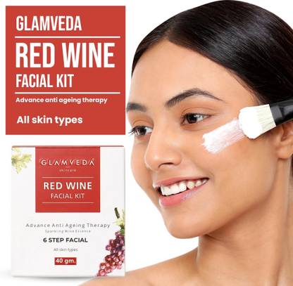 GLAMVEDA Red Wine Facial Kit | Advance Anti Ageing Therapy | 6 Steps Facial Kit