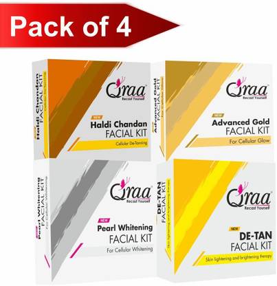 Qraa Facial Kit Combo Pack- De Tan, Pearl Whitening, Gold, Haldi Chandan Facial Kit's