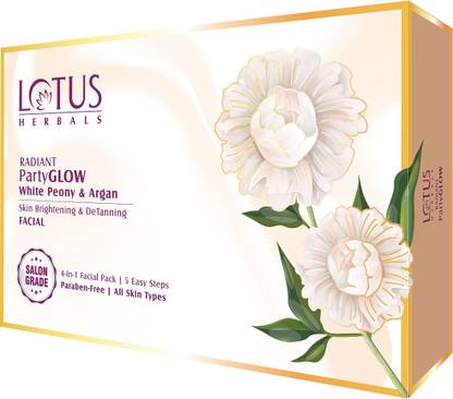 LOTUS HERBALS Radiant PartyGLOW WHITE PEONY & ARGAN Skin Brightening & DeTaning Facial 4 in 1 Facial Pack