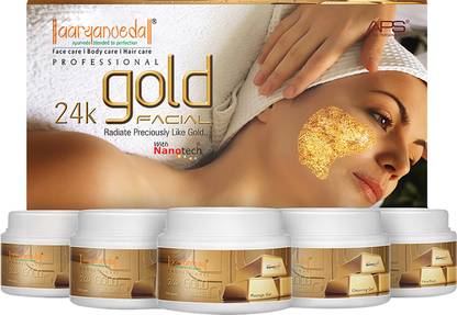 Aaryanveda APS 24 k Gold Facial Kit Glowing Skin Improve Fairness Premium Spa 6 Steps