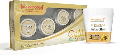 Aaryanveda Gold Facial Kit 210g & Gold Bleach Cream 250g A Instant Glow Facial Bleach Pack